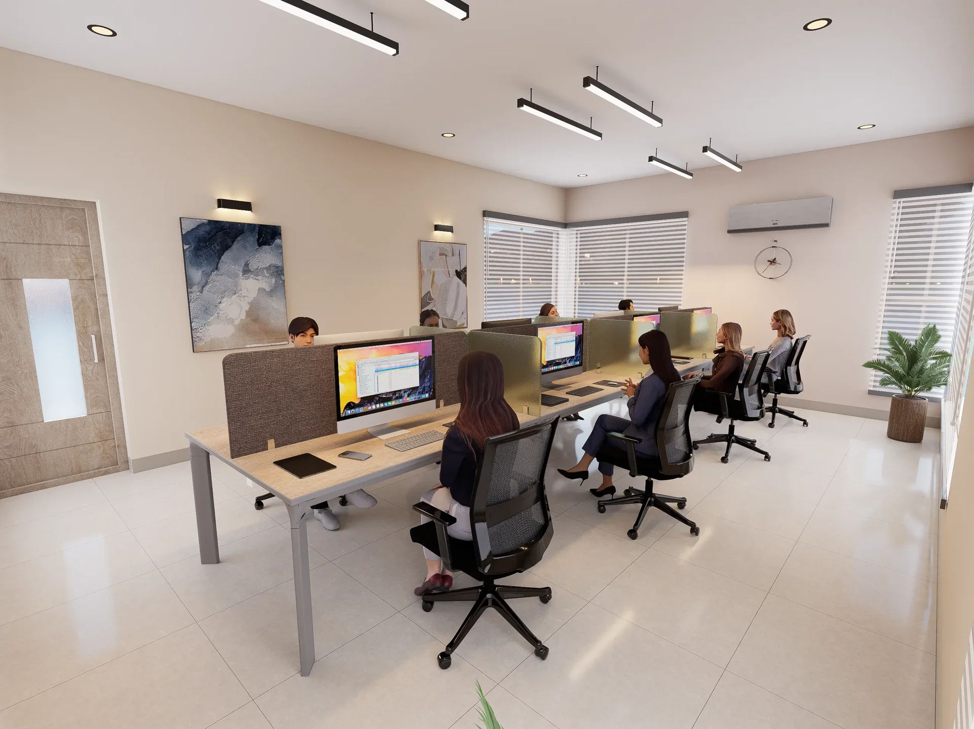 Naturally lit residents' co-working lounge