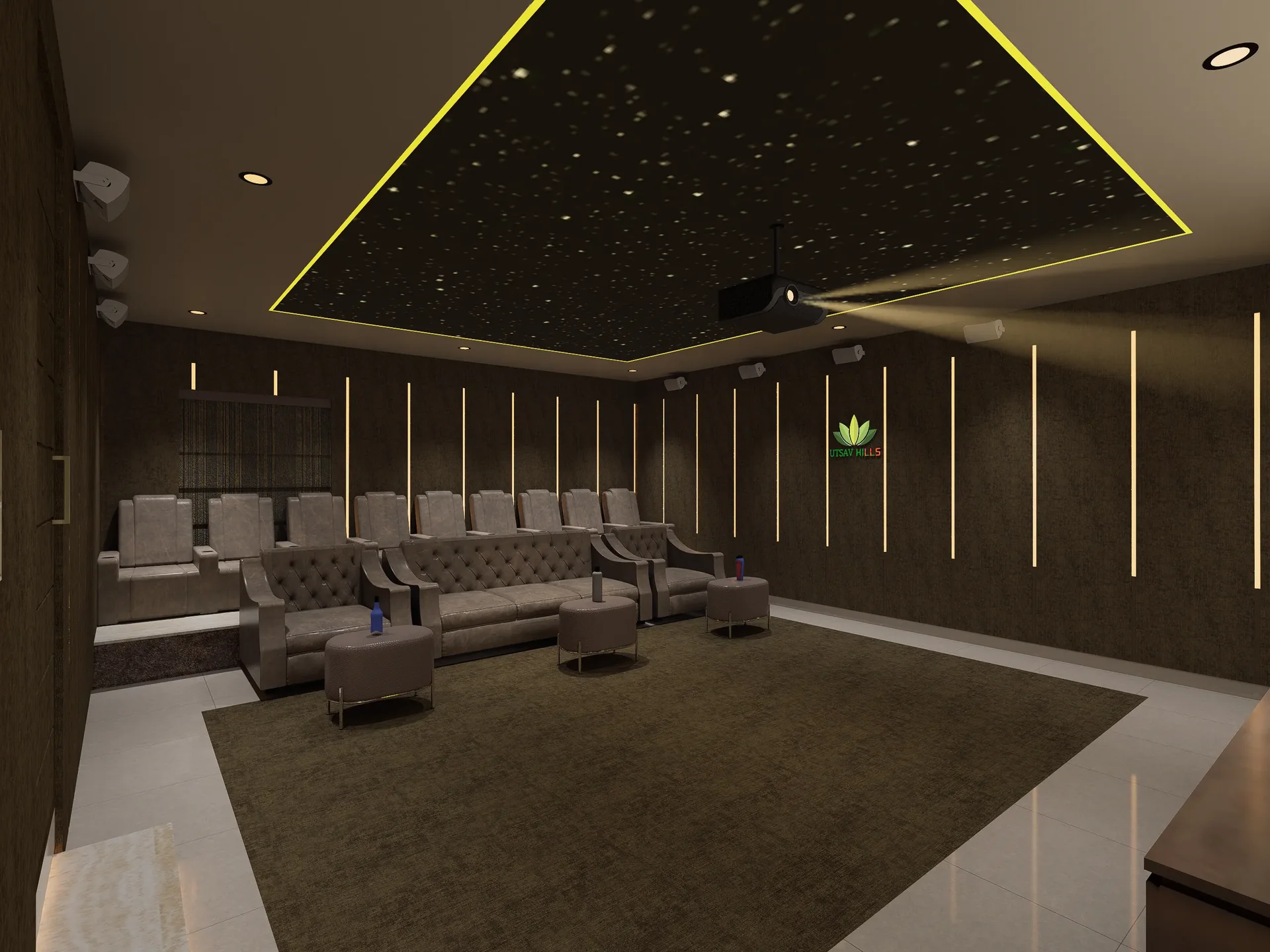 Residents' mini-theatre with plush recliner seating